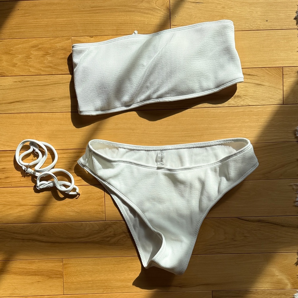 Zaful White Ribbed Bandeau Bikini Set